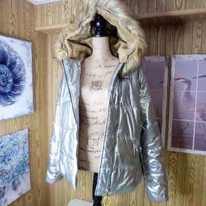 Roii Womens Ladies Quilted Winter Coat Fur Collar Hooded Down Jacket Parka Oute
